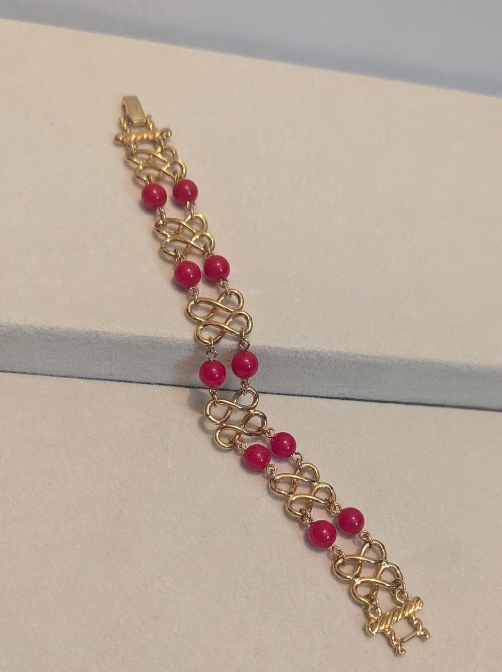 Gold Plated Bracelet with Pink Beads